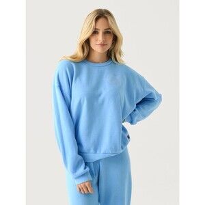 Aviator Nation Glitter Heart Relaxed Crewneck Sweatshirt Blue Size XS New